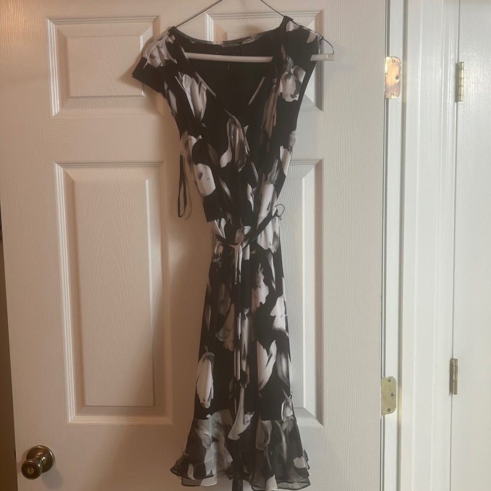 Faux wrap chiffon dress.